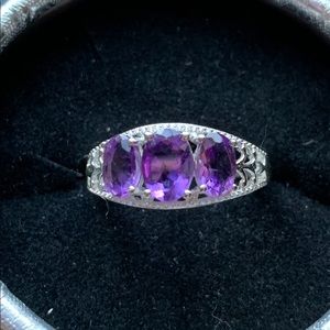 Amethyst sterling trilogy ring